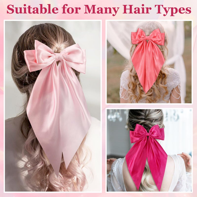 ProSuites Large Pink Oversized Hair Bows, 4 Pack Satin Ribbons and Long Tail Barrettes - Cute Hair Accessories for Women and Girls - Image 5