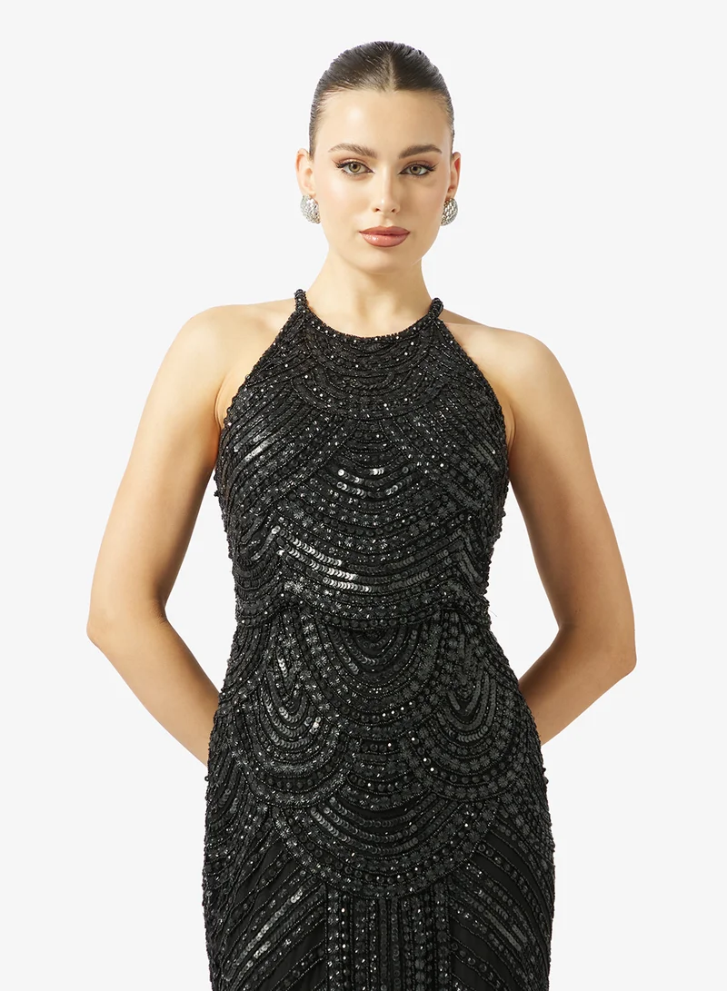 Namshi x  Halter Neck Bead Embellished Bodycon Dress for Women | Best Price UAE