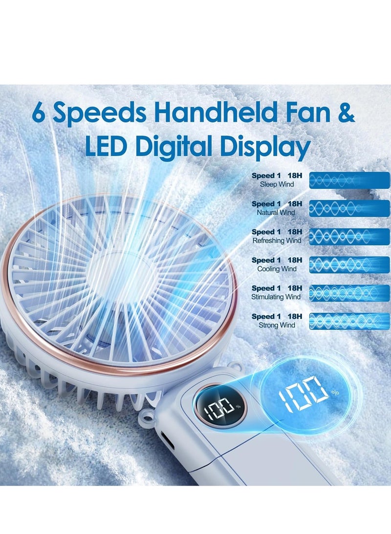 general Portable Handheld Fan, 5200mAh Rechargeable Hand Fan, 180° Foldable 6 Speeds Powerbank/Handheld/Neck/Desk 4 in 1, Trendy Metal Cooling Electric Personal Fan for Travel - Image 3