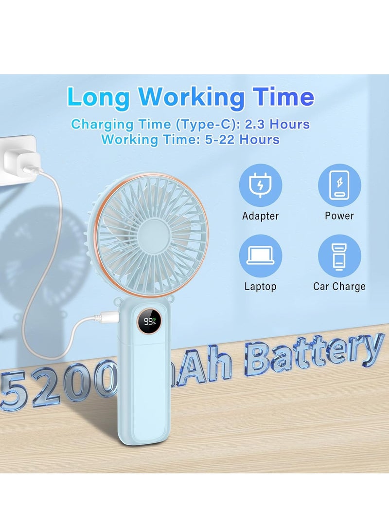 general Portable Handheld Fan, 5200mAh Rechargeable Hand Fan, 180° Foldable 6 Speeds Powerbank/Handheld/Neck/Desk 4 in 1, Trendy Metal Cooling Electric Personal Fan for Travel - Image 5