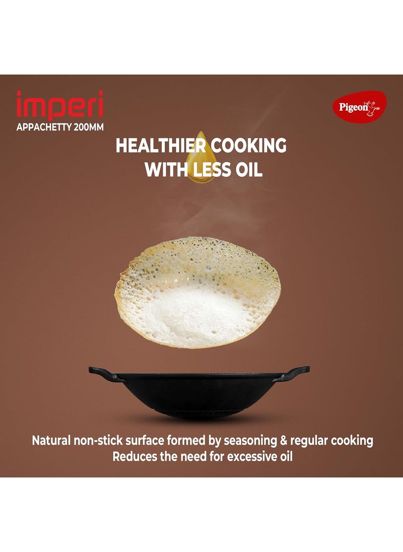 pigeon Pigeon by Stovekraft Cast Iron Appachetty with Stainless Steel Lid, 22 cm | Naturally Nonstick | Pre-Seasoned with 100% Vegetable Oil | Toxin-Free | Tasty Appams | Bring Back Nostalgic Taste  - Image 4
