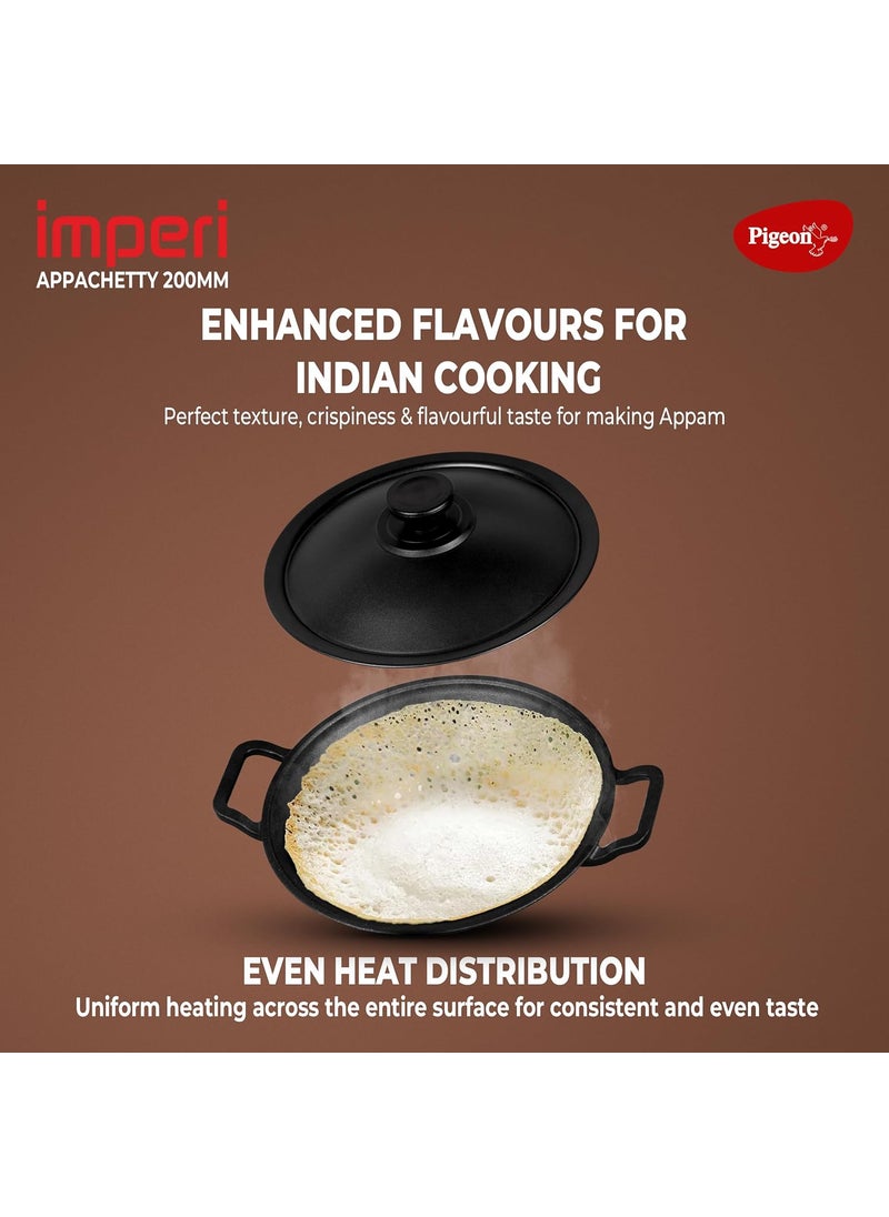 pigeon Pigeon by Stovekraft Cast Iron Appachetty with Stainless Steel Lid, 22 cm | Naturally Nonstick | Pre-Seasoned with 100% Vegetable Oil | Toxin-Free | Tasty Appams | Bring Back Nostalgic Taste  - Image 3