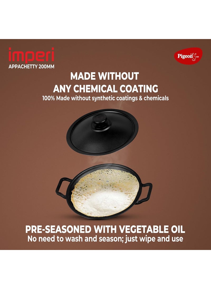 pigeon Pigeon by Stovekraft Cast Iron Appachetty with Stainless Steel Lid, 22 cm | Naturally Nonstick | Pre-Seasoned with 100% Vegetable Oil | Toxin-Free | Tasty Appams | Bring Back Nostalgic Taste  - Image 5