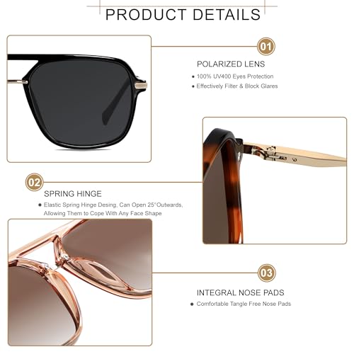 ANDWOOD Retro Square Sunglasses for Women Men Polarized Trendy Aviator 90s Pilot Shades Tortoise Sun glasses - Image 5