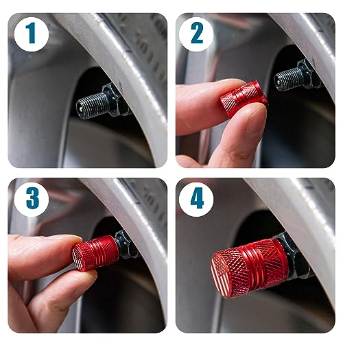 AQUAOK Tire Valve Stem Caps - 4 Pack Anti-Corrosion Premium Anodized Alloy Tyre Air Valve Caps Universal for Car SUV Bike Red - Image 5
