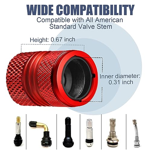 AQUAOK Tire Valve Stem Caps - 4 Pack Anti-Corrosion Premium Anodized Alloy Tyre Air Valve Caps Universal for Car SUV Bike Red - Image 3