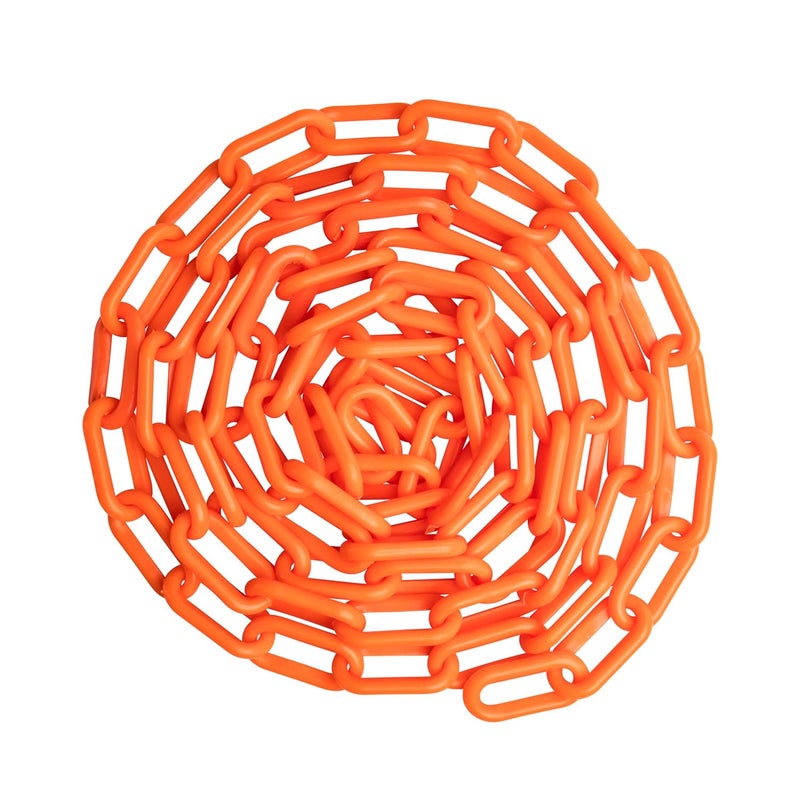 US Weight (Made in USA) 2" x 25' Orange Plastic Safety Chain ft. SunShield UV Resistant Technology - Image 1