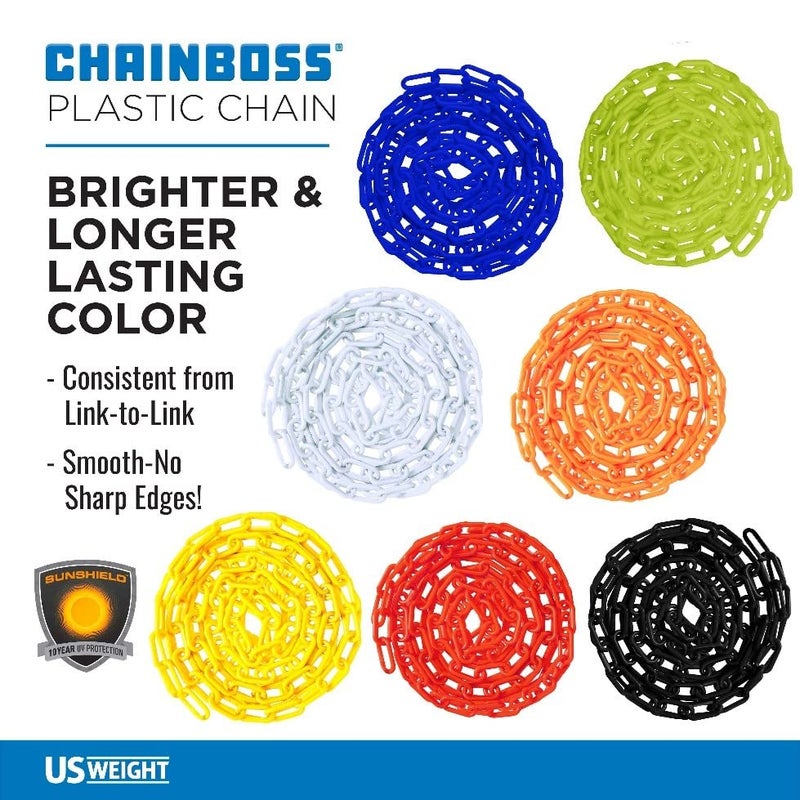 US Weight (Made in USA) 2" x 25' Orange Plastic Safety Chain ft. SunShield UV Resistant Technology - Image 2