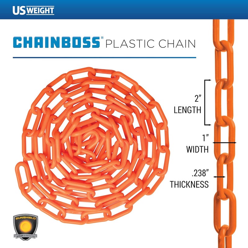 US Weight (Made in USA) 2" x 25' Orange Plastic Safety Chain ft. SunShield UV Resistant Technology - Image 4