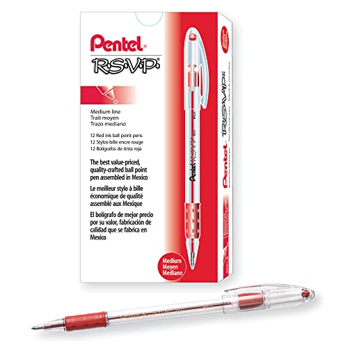 Pentel® R.S.V.P.® Ballpoint Pens, Medium Point, 1.0 mm, Clear Barrel, Red Ink, Pack Of 12 - Image 1