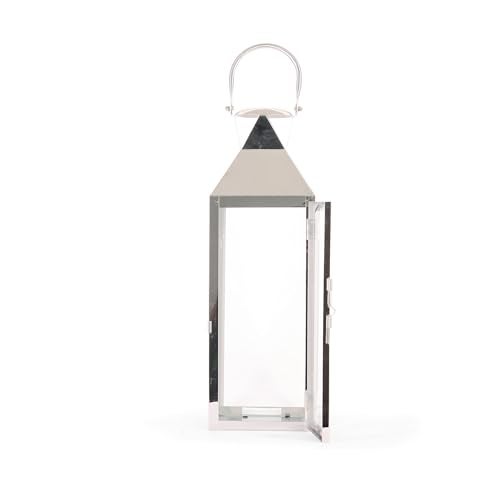 Zingz & Thingz Zings & Thingz Manhattan Hanging Cable Candle Holder Lantern, Decorative Light Home Decor, 15" Tall, Stainless Steel - Image 2