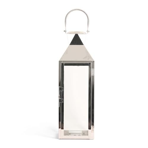 Zingz & Thingz Zings & Thingz Manhattan Hanging Cable Candle Holder Lantern, Decorative Light Home Decor, 15" Tall, Stainless Steel - Image 1