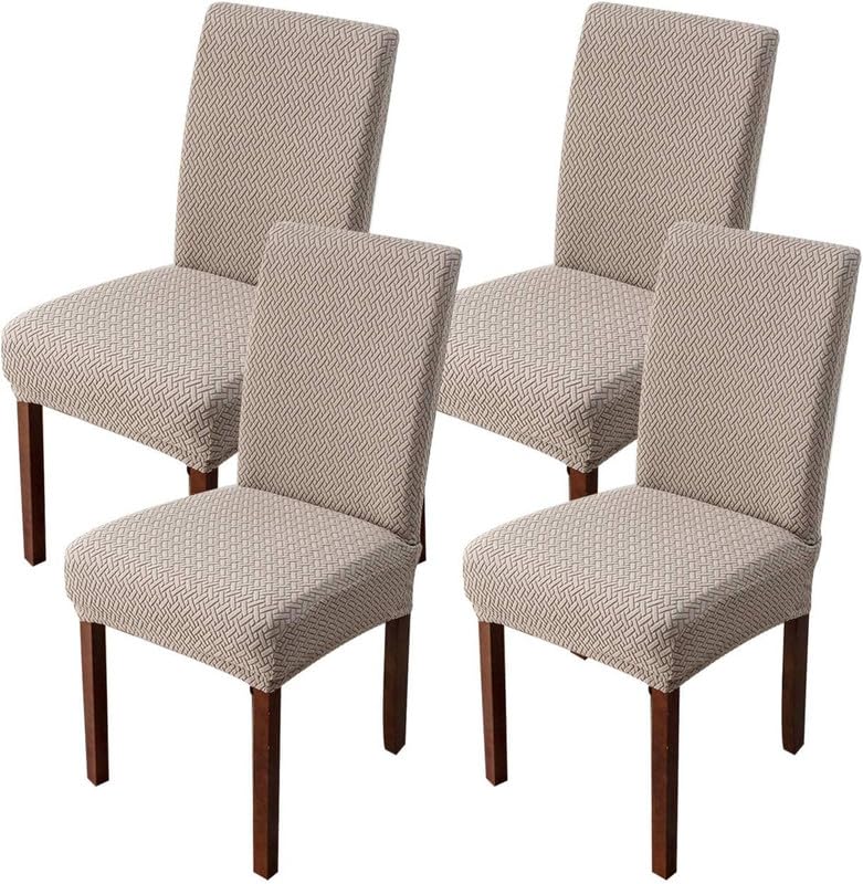 Styleys Elastic Chair Cover Stretch Removable Washable Short Jacquard Dining Chair Cover Protector Seat Slipcover (Pack of 4, Taupe, JCMC5) - Image 1