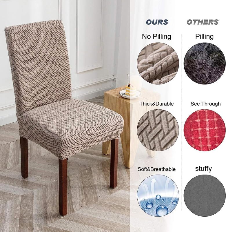 Styleys Elastic Chair Cover Stretch Removable Washable Short Jacquard Dining Chair Cover Protector Seat Slipcover (Pack of 4, Taupe, JCMC5) - Image 5