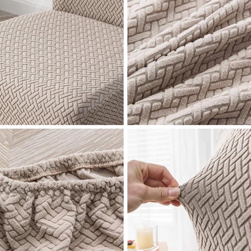 Styleys Elastic Chair Cover Stretch Removable Washable Short Jacquard Dining Chair Cover Protector Seat Slipcover (Pack of 4, Taupe, JCMC5) - Image 3