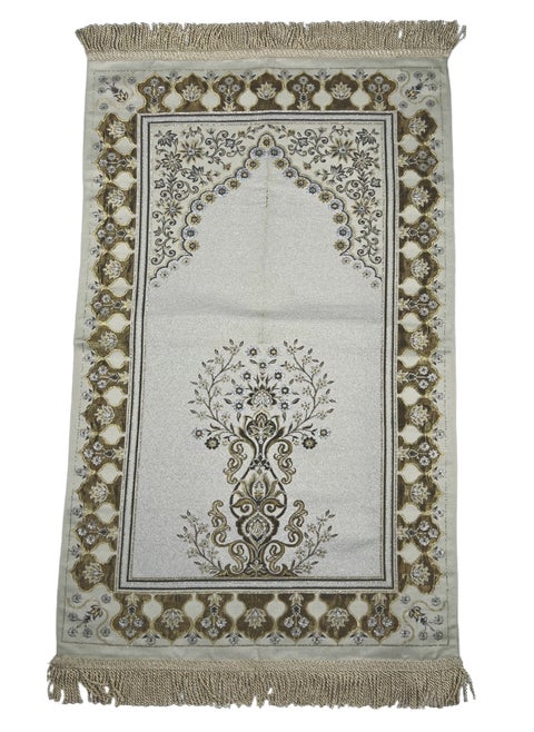 Elegant Menekse Garden Prayer Mat with Simple Chandelier Motif and Delicate Rose Embroidery