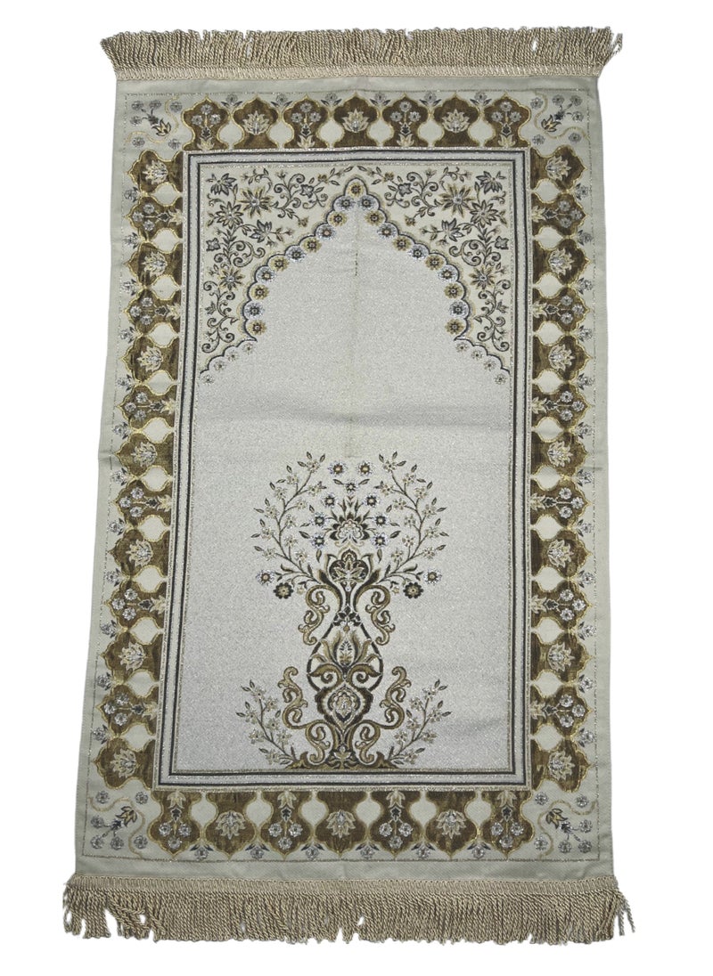 Elegant Menekse Garden Prayer Mat with Simple Chandelier Motif and Delicate Rose Embroidery