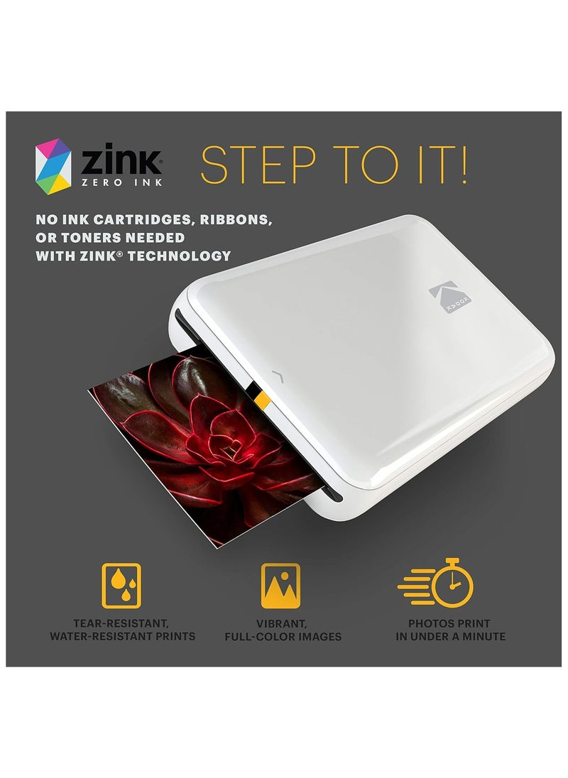 Kodak - Step Instant Smartphone Photo Printer - Portable Mini Color Wireless Mobile Printer - Zink 2x3” Sticky-Back Photos - Bluetooth Compatible with iOS & Android Devices - Fun Editing App - White - Image 1