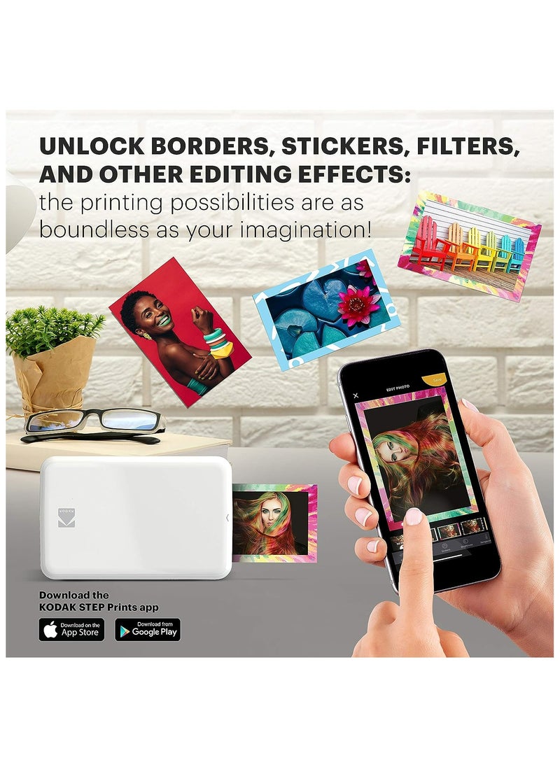 Kodak - Step Instant Smartphone Photo Printer - Portable Mini Color Wireless Mobile Printer - Zink 2x3” Sticky-Back Photos - Bluetooth Compatible with iOS & Android Devices - Fun Editing App - White - Image 1