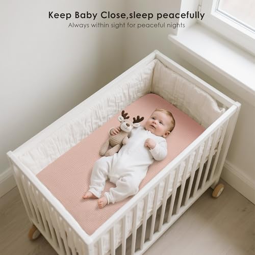 MairMore 2 Pack Muslin Fitted Bassinet Sheets for Babies, Soft & Breathable 100% Cotton Bedside Sleeper Bassinet Sheet, Moses Basket Oval Rectangle Pad/Mattress (Pink) - Image 3