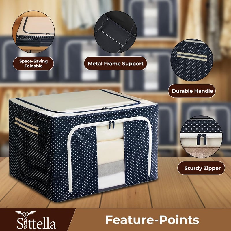 SITTELLA 2 Pieces 66 Liters Double Sided Zipper Wardrobe Organizer with Durable Handle Foldable Stuff Storage Box Closet Drawer Organizers for Clothes Toys Books Blanket Blue - Image 3