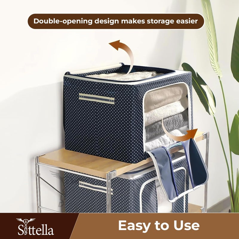 SITTELLA 2 Pieces 66 Liters Double Sided Zipper Wardrobe Organizer with Durable Handle Foldable Stuff Storage Box Closet Drawer Organizers for Clothes Toys Books Blanket Blue - Image 4