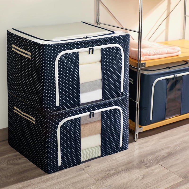 SITTELLA 2 Pieces 66 Liters Double Sided Zipper Wardrobe Organizer with Durable Handle Foldable Stuff Storage Box Closet Drawer Organizers for Clothes Toys Books Blanket Blue - Image 1