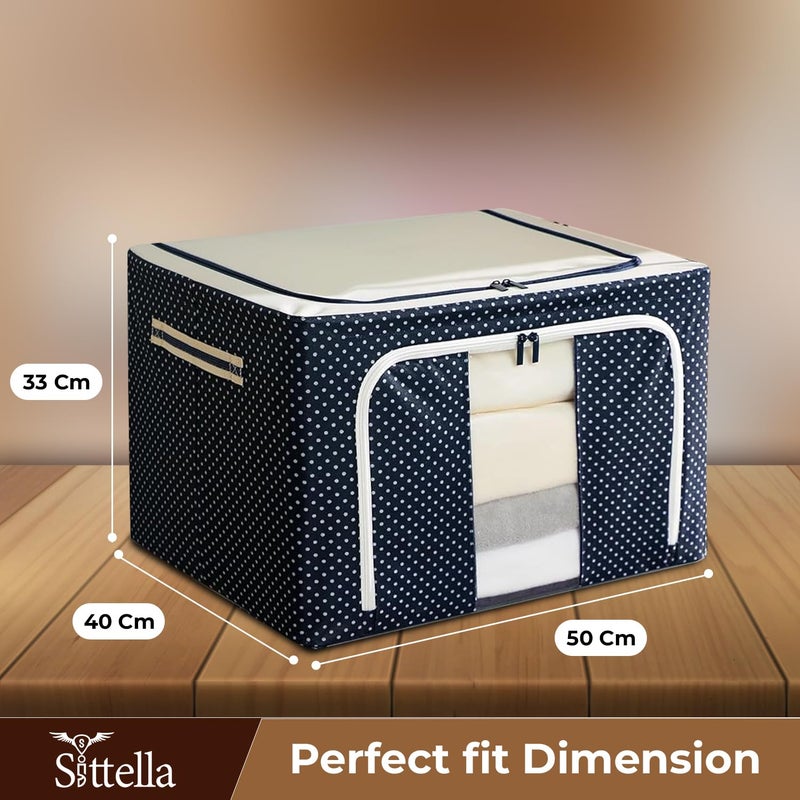 SITTELLA 2 Pieces 66 Liters Double Sided Zipper Wardrobe Organizer with Durable Handle Foldable Stuff Storage Box Closet Drawer Organizers for Clothes Toys Books Blanket Blue - Image 2