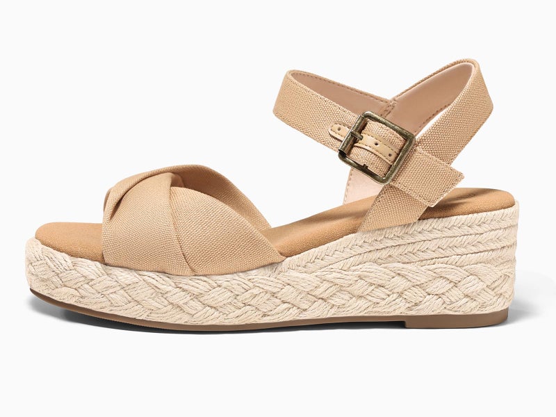 Coutgo Womens Platform Wedge Heels Sandals Espadrilles Open Toe Ankle Strap Twist Canvas Summer Beach Shoes, Light Khaki, size 7 - Image 4
