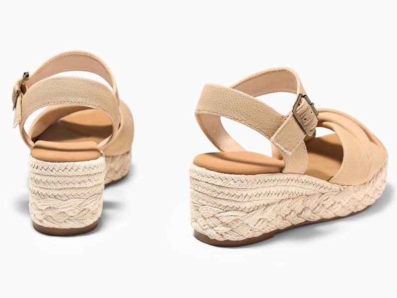 Coutgo Womens Platform Wedge Heels Sandals Espadrilles Open Toe Ankle Strap Twist Canvas Summer Beach Shoes, Light Khaki, size 7 - Image 5
