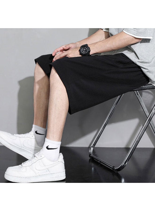 Vancamel Men's Shorts, Summer Lightweight Ice Silk Draping Breathable Five-point Pants, Casual Sports Beach Shorts, Black, L - Image 2