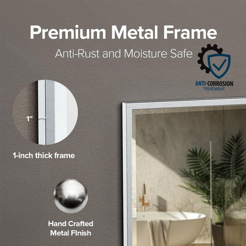 Gatco 1822 Bathroom Wall Mirror 33H x 25W Modern mirror for Living Room Vanity Slim Design Beveled Framed Large Rectangle Chrome mirror  Hangs Horizontal or Vertical with Easy Mount Bracket - Image 3