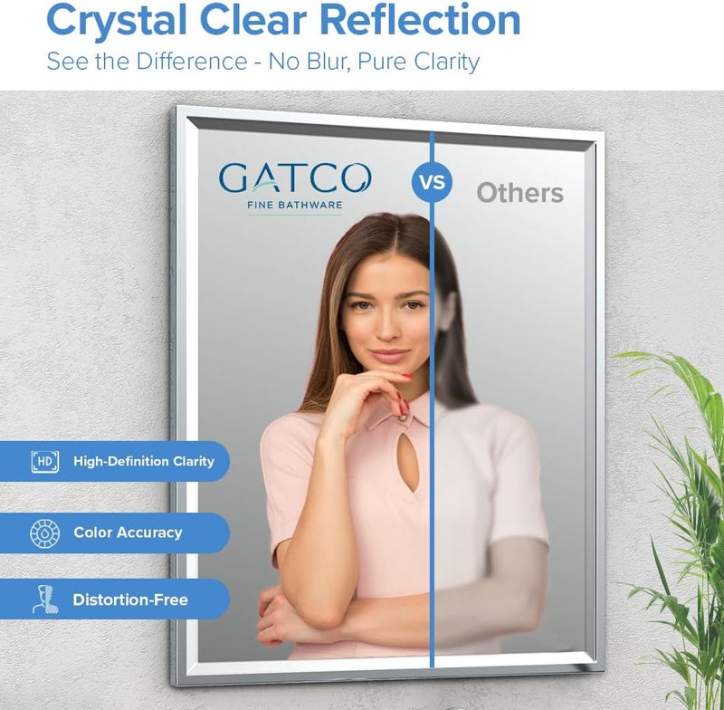 Gatco 1822 Bathroom Wall Mirror 33H x 25W Modern mirror for Living Room Vanity Slim Design Beveled Framed Large Rectangle Chrome mirror  Hangs Horizontal or Vertical with Easy Mount Bracket - Image 2