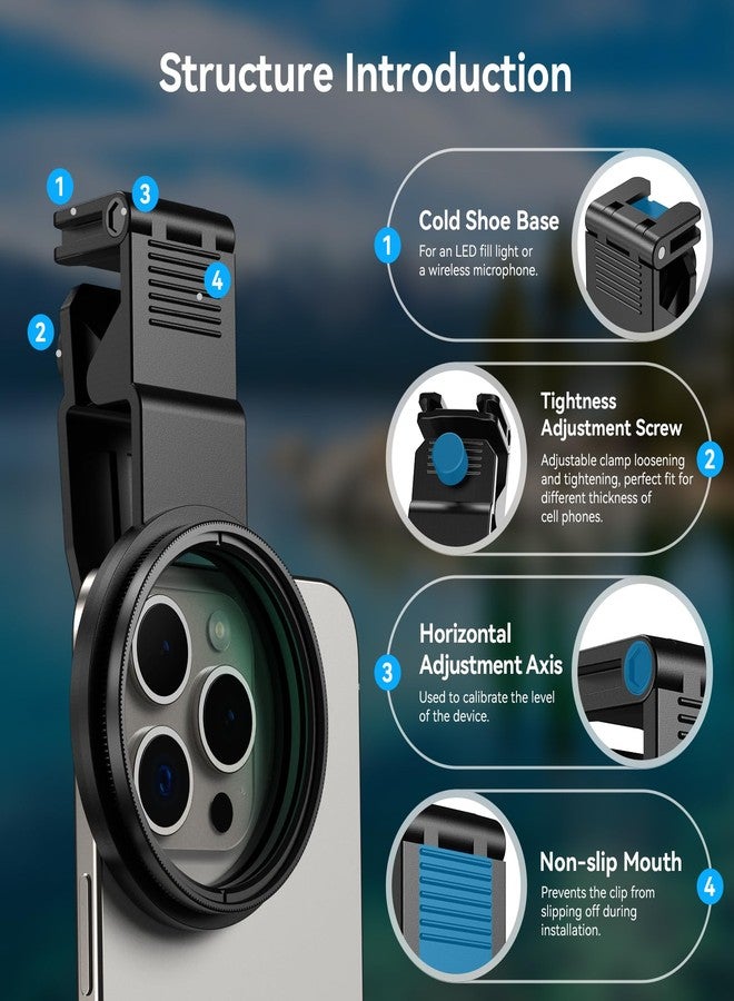 APEXEL 58mm Phone Filter Kit with Cell Phone Clip (7 Pcs: CPL/ND32/Star/4-Color Graduated Filters) Compatible with iPhone 17 16 15 14 Pro Max 13 12 11 & Canon Nikon Sony Cameras, with Cold Shoe Mount - Image 4