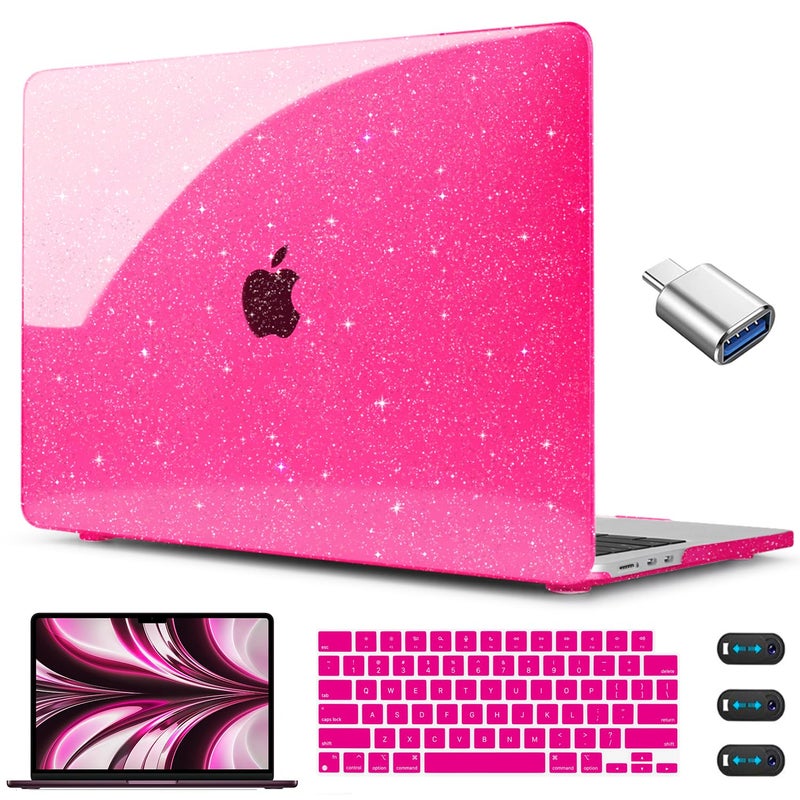 CISSOOK Compatible with MacBook Air 13.6 inch Case Glitter 2026 2025 2024 2023 2022 A3449 M5 A3240 M4 A3113 M3 A2681 M2 Chip, Sparkly Pink Bling Hard Shell Case for MacBook Air 13, Rose Pink Glitter - Image 1