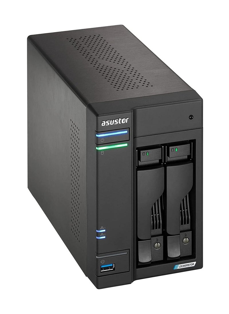 asustor - Lockerstor 2 Gen2 AS6702T - 2 Bay NAS, Quad-Core 2.0 GHz CPU, 4X M.2 NVMe Slots (PCIe 3.0), Dual 2.5GbE, 4GB DDR4 RAM, Network Attached Storage (Diskless) - Image 1