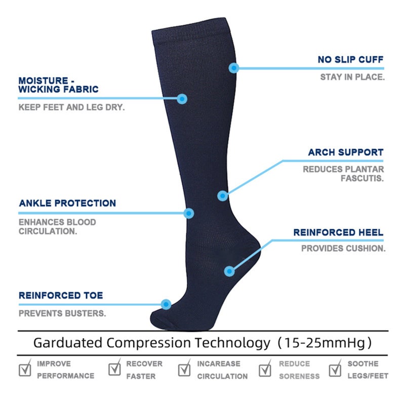 Compression Socks For Women& Men (1 Pairs),Women's And Men's Solid Color Nylon Long Tube Compression Outdoor Sports Socks - Image 4