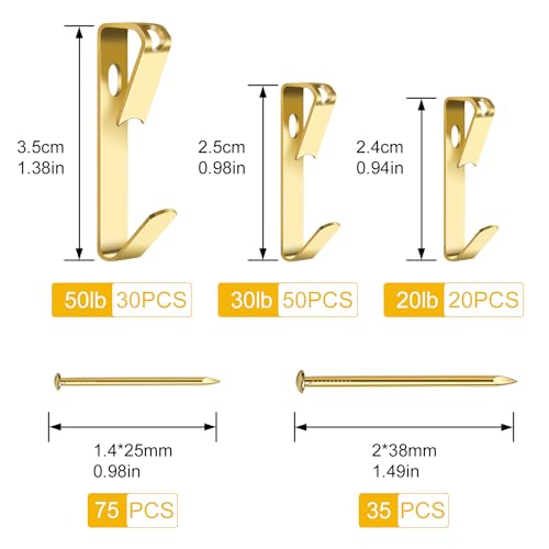ARRITZ Picture Hanging Kit, ARRITZ 210pcs Wall Hangers, 20lb, 30lb and 50lb Heavy Duty Picture Hanging Hooks with Nails for Wooden Wall, Drywall - Image 2