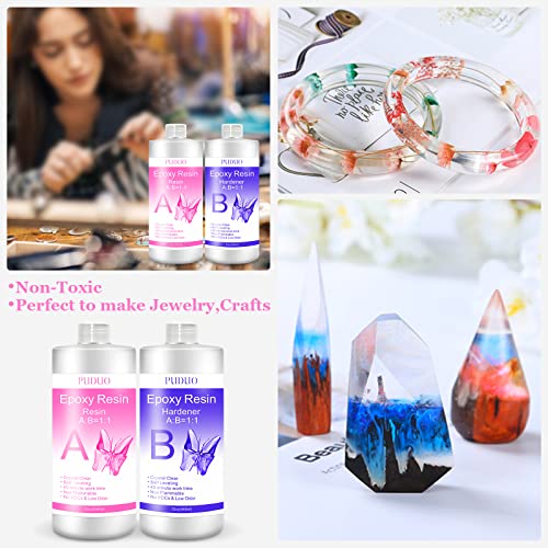 Puduo Epoxy Resin Clear Kit 64 OZ for Art, Jewelry Making, Crafts, Keychain - Including 32 OZ Resin and 32 OZ Hardener, Fast Curing 2 Part AB Epoxy Casting Resin by Puduo - Image 5