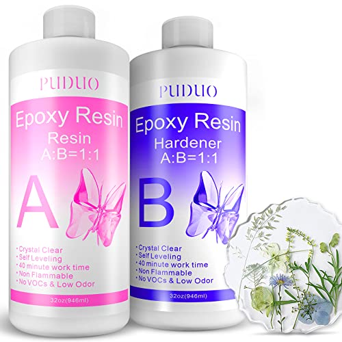 Puduo Epoxy Resin Clear Kit 64 OZ for Art, Jewelry Making, Crafts, Keychain - Including 32 OZ Resin and 32 OZ Hardener, Fast Curing 2 Part AB Epoxy Casting Resin by Puduo - Image 1