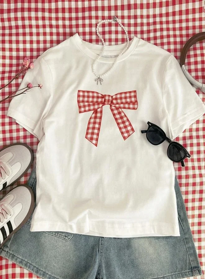 تايك تو تيشيرت بطبعة فيونكة مربعات