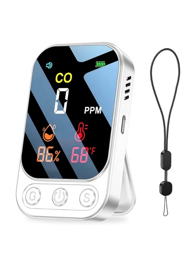 Portable 3 in 1 Carbon Monoxide Detector with Temperature & Humidity Monitor, Rechargeable CO Gas Leakage Alarm with HD Display, Audible Warning, Fire Safety Alarm for Home Travel Camping RV Garage - Image 1