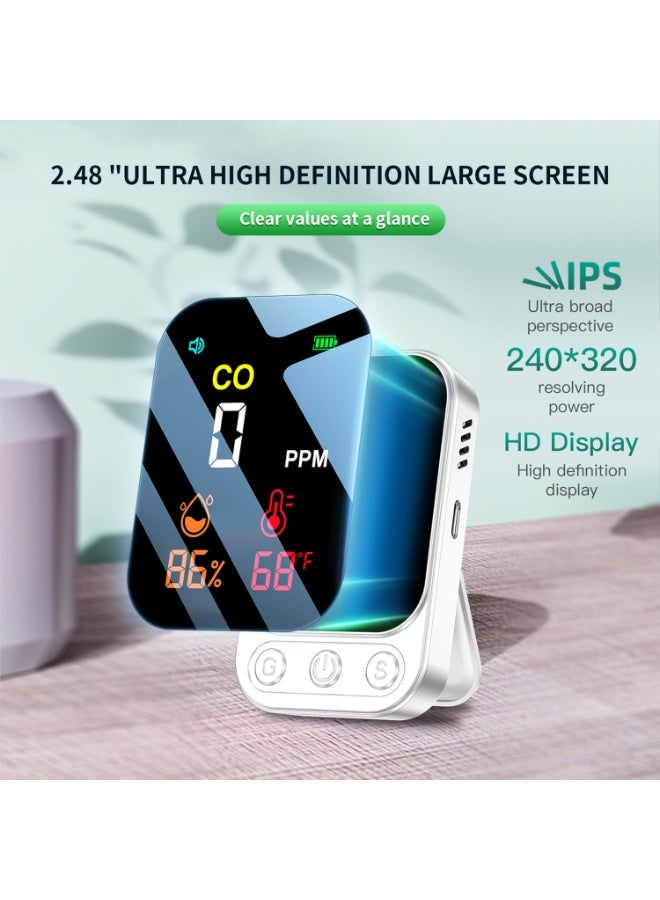 Portable 3 in 1 Carbon Monoxide Detector with Temperature & Humidity Monitor, Rechargeable CO Gas Leakage Alarm with HD Display, Audible Warning, Fire Safety Alarm for Home Travel Camping RV Garage - Image 3