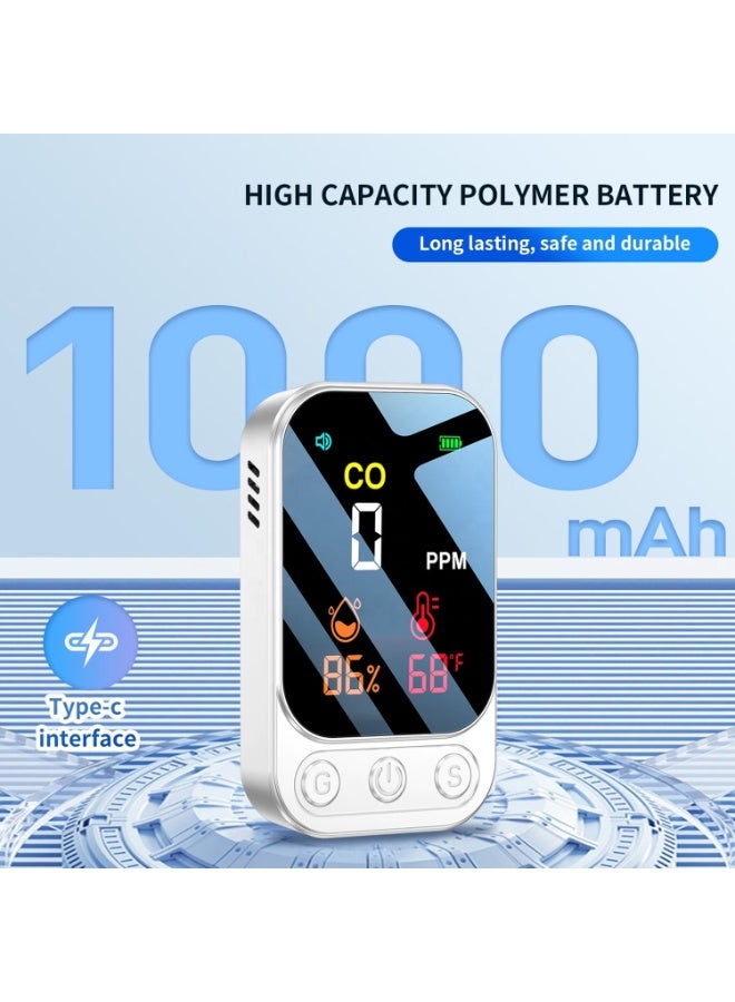 Portable 3 in 1 Carbon Monoxide Detector with Temperature & Humidity Monitor, Rechargeable CO Gas Leakage Alarm with HD Display, Audible Warning, Fire Safety Alarm for Home Travel Camping RV Garage - Image 4