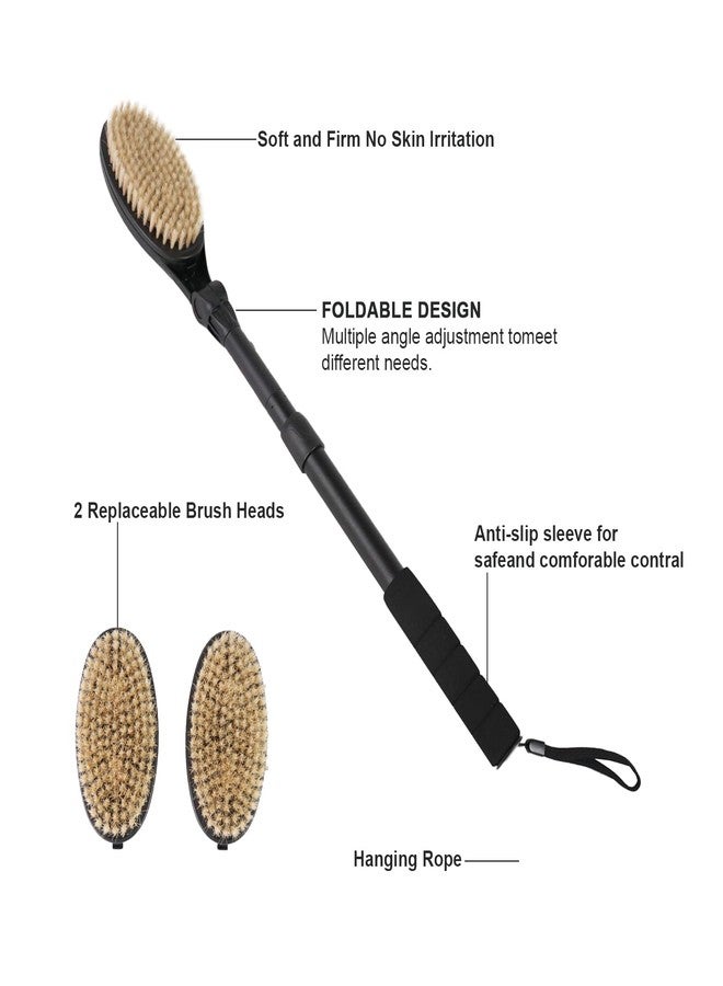 EASACE 3.0 Back Scrubber Brush for Shower, Soft and Stiff Bristles, Adjustable Head, Long Handle, Replacement Brush Head - Image 2