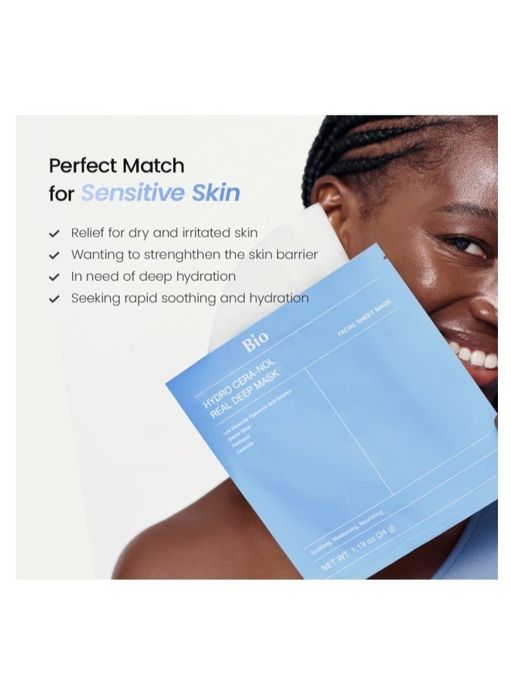 Bio Hydro Cera-nol Real Deep Mask 4 Sheets (34g) | Water-Infused Soothing & Nourishing Face Mask - Image 5