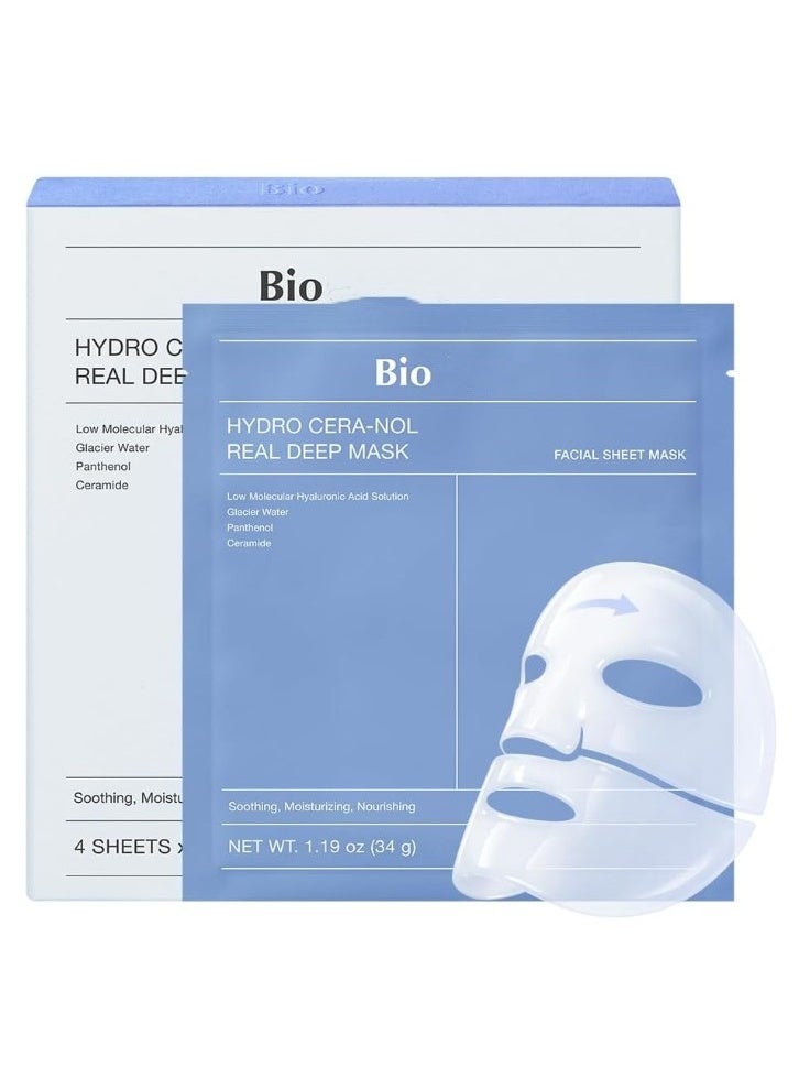 Bio Hydro Cera-nol Real Deep Mask 4 Sheets (34g) | Water-Infused Soothing & Nourishing Face Mask - Image 1