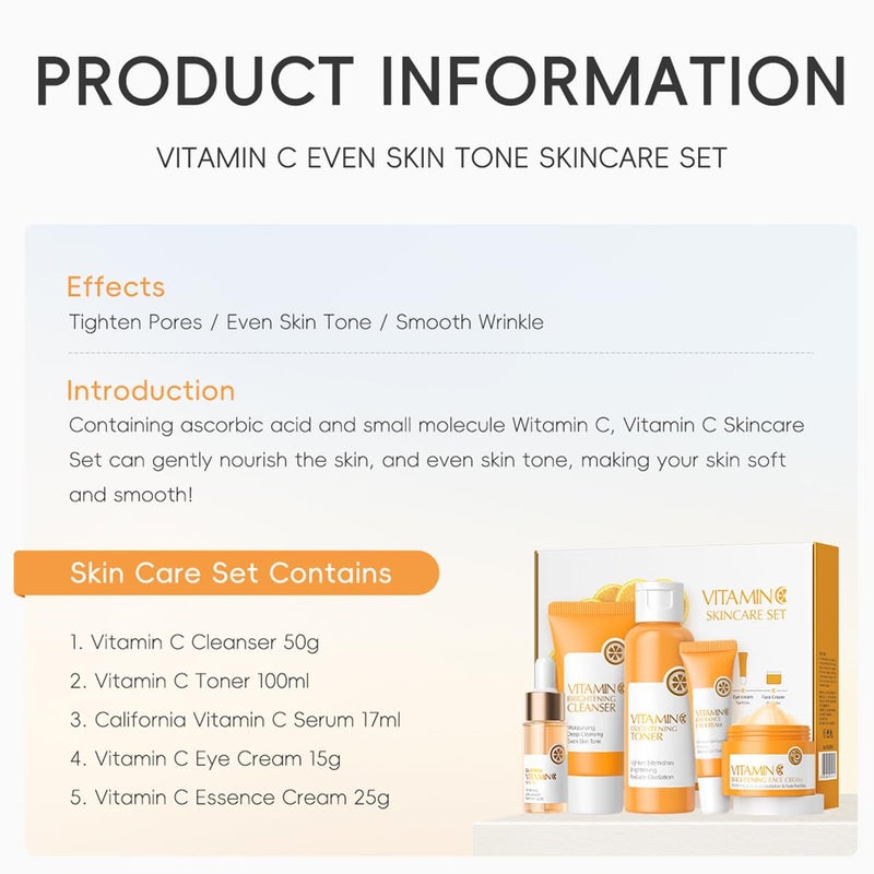 XTJXTJ Vitamin C Skincare Set Complete Face Care Kit with Cleanser Toner Serum Eye Cream and Face Cream - Image 4