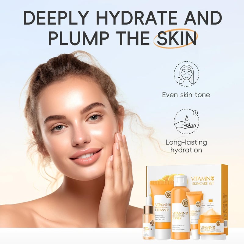 XTJXTJ Vitamin C Skincare Set Complete Face Care Kit with Cleanser Toner Serum Eye Cream and Face Cream - Image 2