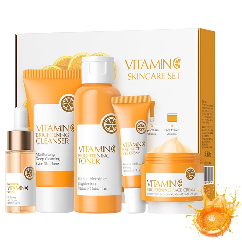 XTJXTJ Vitamin C Skincare Set Complete Face Care Kit with Cleanser Toner Serum Eye Cream and Face Cream - Image 1